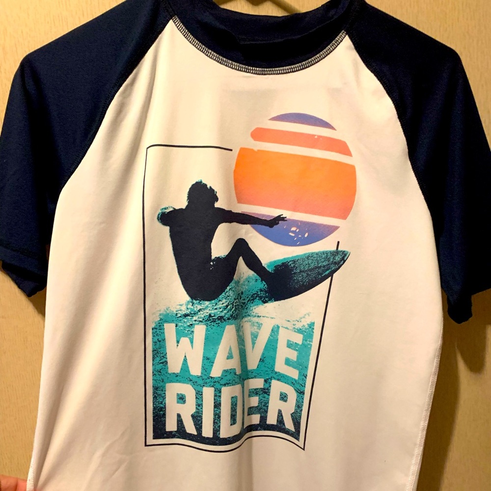 2 older boy surf shirts